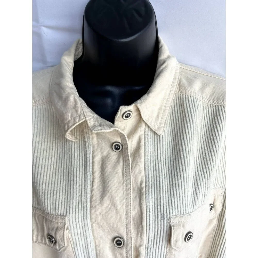 Thread & Supply Corduroy Beige Cream Shacket Shirt Jacket Size S Utility Unisex